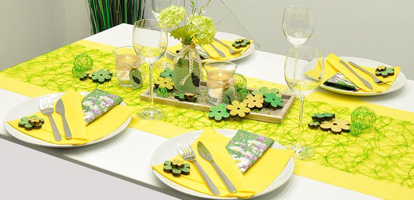 Tischdekoration in Gelb kombiniert mit Grün