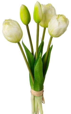 Tulpenstrauß mit Kurzstiel Weiß 5 gefüllte Tulpen 28 cm