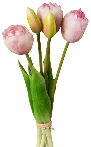 Tulpenstrauß mit Kurzstiel rosa 5 gefüllte Tulpen 28 cm