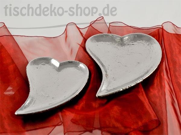 Herz-Teller Keramik, Silber, glasiert
