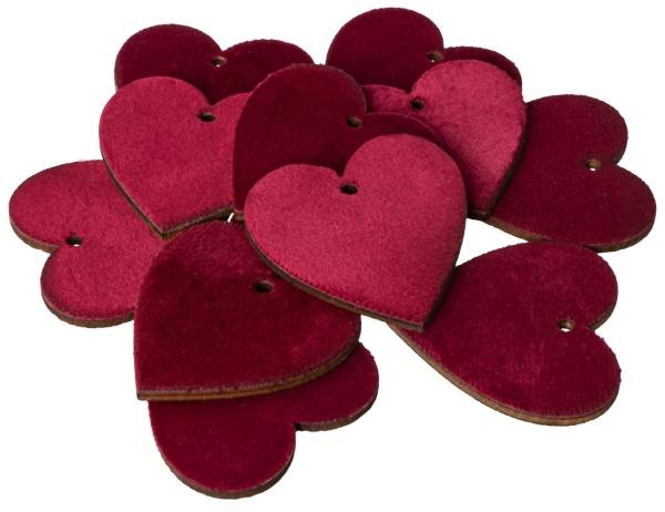 Holz-Herzen mit rotem Samt mit Kordel 5 cm im 12er Set - Romantische Valentinsdeko