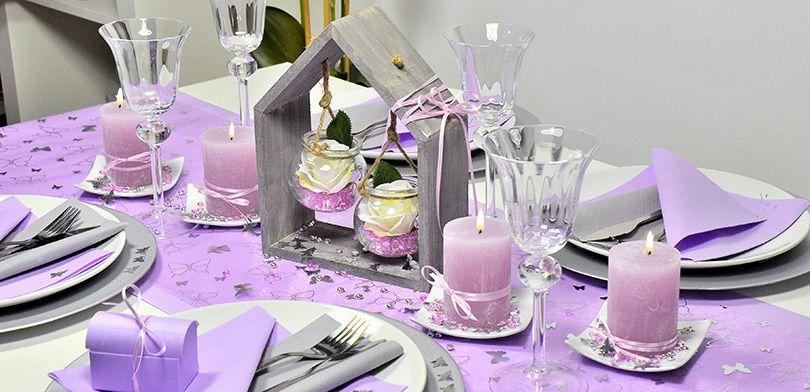Tischdekoration in Lavendel zur Jugendweihe