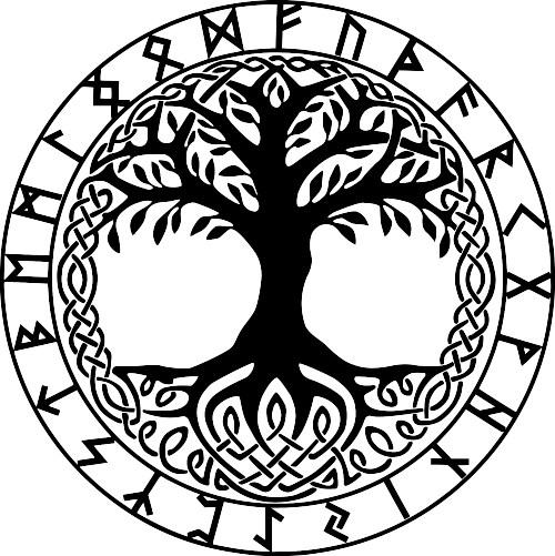 Yggdrasil aus der germanischen Mythologie mit Runenkreis - Der Lebensbaum: Bedeutung im Rahmen der Kommunion