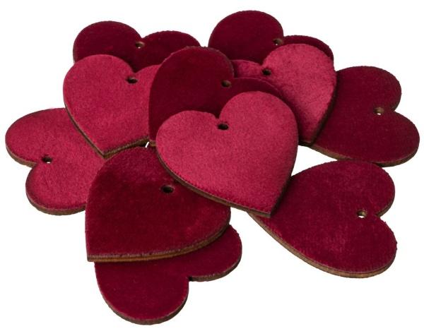 Holz-Herzen mit rotem Samt mit Kordel 5 cm im 12er Set