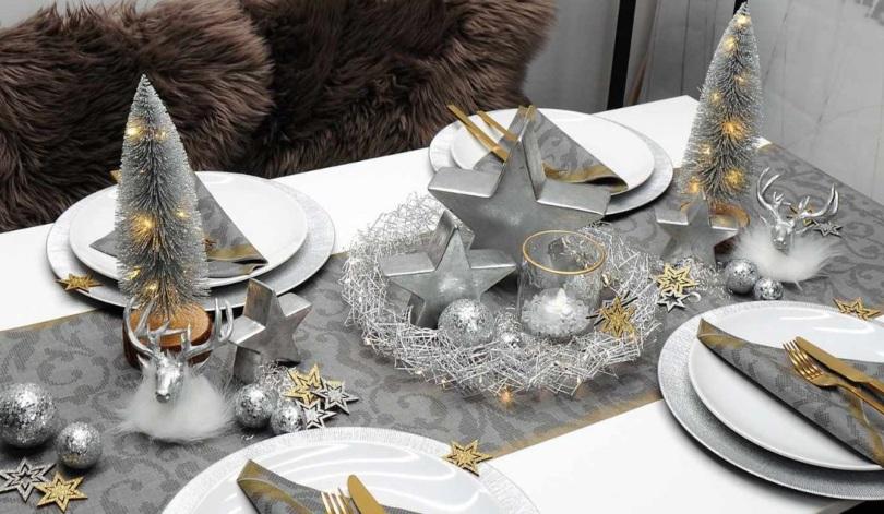 Festliche Tischdekoration für Weihnachten Festive Granite Grey