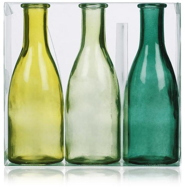 Glas-Vasen Flaschenform Gelb & Grün 18cm 3er Set